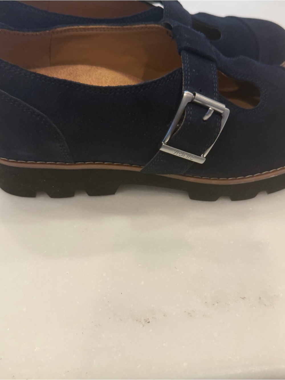 Vionic Carmen Women's US 6.5 W Navy Suede T-Strap Lug Sole Mary Jane Shoes NEW - Picture 12 of 14